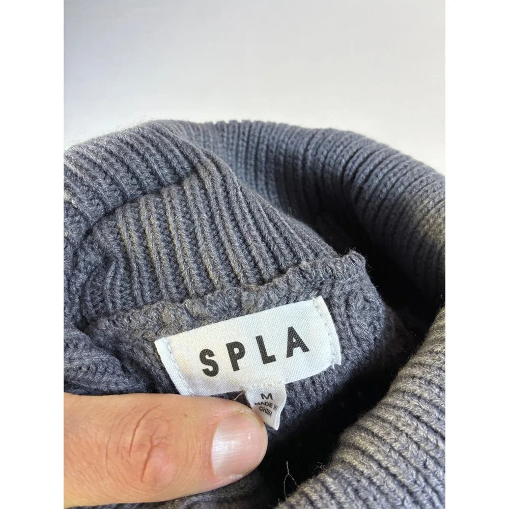 SPLA Gray Cable Knit Turtleneck Sweater Size Medium Heavyweight Pullover‎